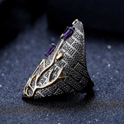Vintage purple zircon - gold tree - ringRings