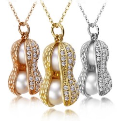 Amendoim de cristal com pérolas - colar