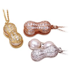 Amendoim de cristal com pérolas - colar
