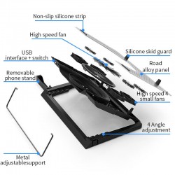 Ventilador de resfriamento de 12-17 polegadas para MacBook & laptop - suporte - suporte ajustável