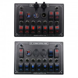Painel de interruptor de roqueiro - 12V - 10-gang - LED - isqueiro - à prova d'água para carro - barco - caminhão