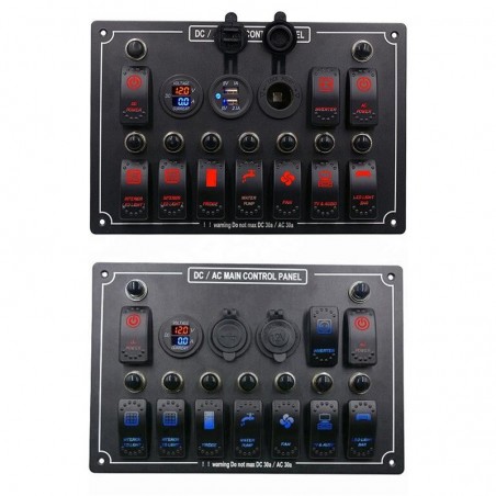 Rocker switch panel - 12V - 10-gang - LED - cigarette lighter - waterproof for car - boat - truckElectronics & Tools
