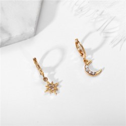 Estrela de cristal e lua - brincos de ouro