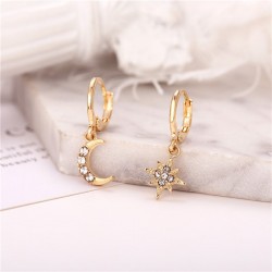 Estrela de cristal e lua - brincos de ouro