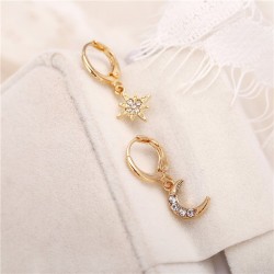 Estrela de cristal e lua - brincos de ouro
