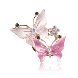 Borboletas duplas e flor - broche de cristal