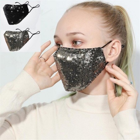 Máscara de algodão na moda / boca com lantejoulas - anti-polução - respirável - proteção