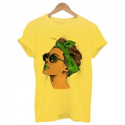 Camiseta de verão com impressão feminina - t-shirt - amarelo - rosa - branco