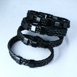 Pulseira de couro trançado - encantos de aço inoxidável - nomes feitos sob encomenda