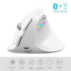 M618 - 2.4GHz - mini vertical wireless mouse - Bluetooth 4 - modo dual - recarregável - silencioso - branco