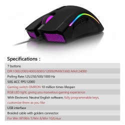 M625 - 12000 DPI - PMW3360 - USB wired gaming mouse - 7 buttons - RGB backlight - with Fire KeyMouses