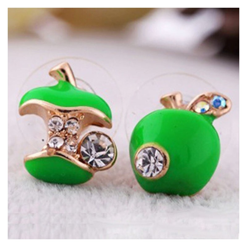 Crystal apples - asymmetric earrings - green - redEarrings