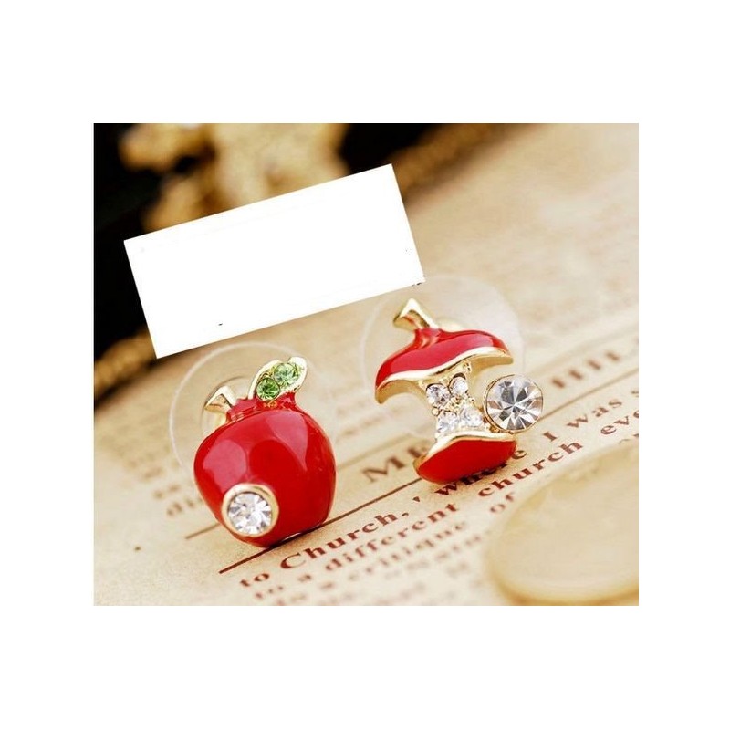 Crystal apples - asymmetric earrings - green - redEarrings