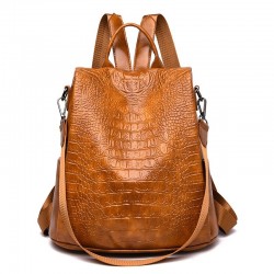 Saco de couro casual - design de pele de crocodilo - marrom / preto - mochila