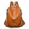 Saco de couro casual - design de pele de crocodilo - marrom / preto - mochila