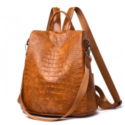 Saco de couro casual - design de pele de crocodilo - marrom / preto - mochila