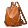 Saco de couro casual - design de pele de crocodilo - marrom / preto - mochila