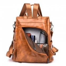 Saco de couro casual - design de pele de crocodilo - marrom / preto - mochila