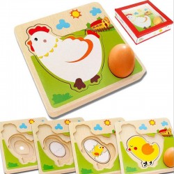 quebra-cabeça de madeira 3D - quebra-cabeça multicamadas - galinha que põe ovos - crescimento de frango - brinquedos educacionai