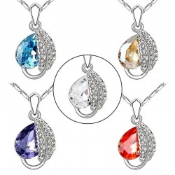 Leaf & crystal pendant - stainless steel necklaceNecklaces