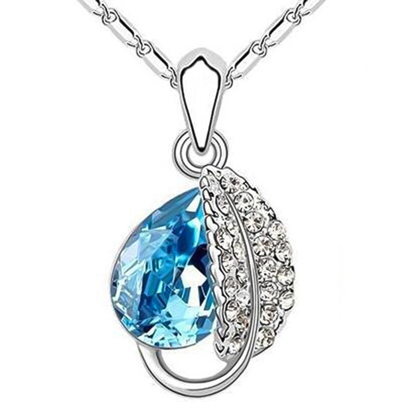 Leaf & crystal pendant - stainless steel necklaceNecklaces