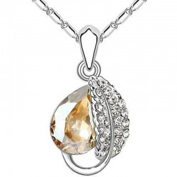 Leaf & crystal pendant - stainless steel necklaceNecklaces