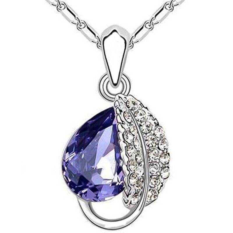 Leaf & crystal pendant - stainless steel necklaceNecklaces