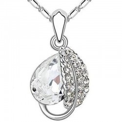 Leaf & crystal pendant - stainless steel necklaceNecklaces
