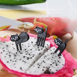 Garfo de fruta de gato preto - 6pcs / pacote