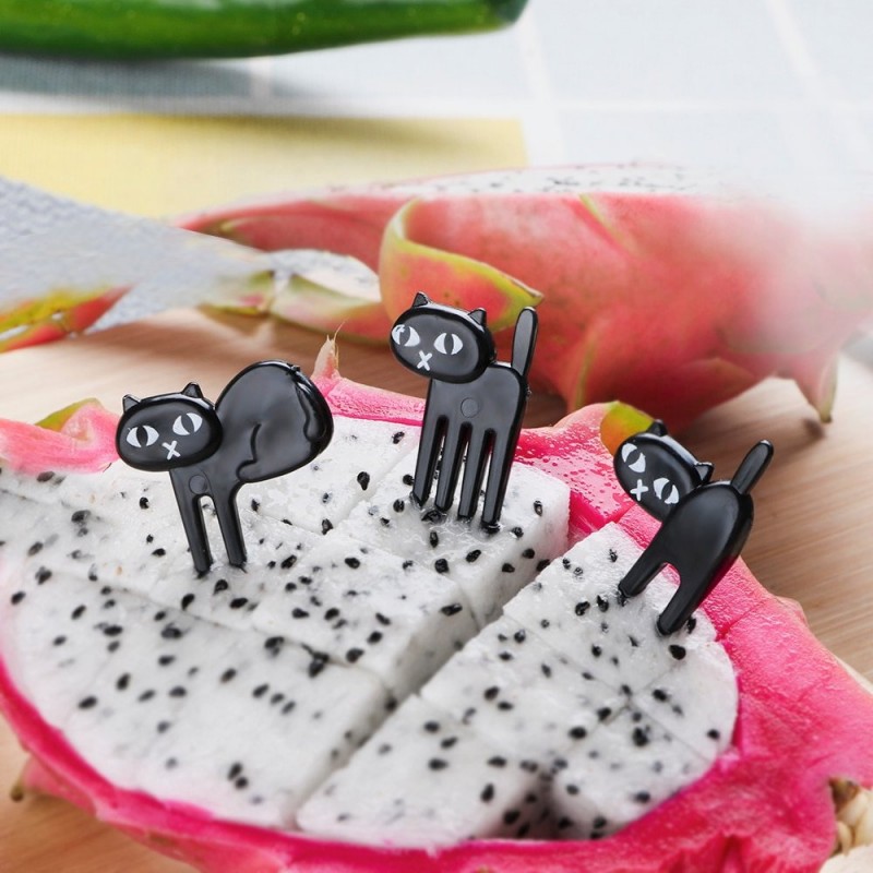 Garfo de fruta de gato preto - 6pcs / pacote