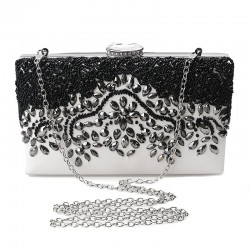 Bolsa de strass de cristal - retângulo - preto - senhoras