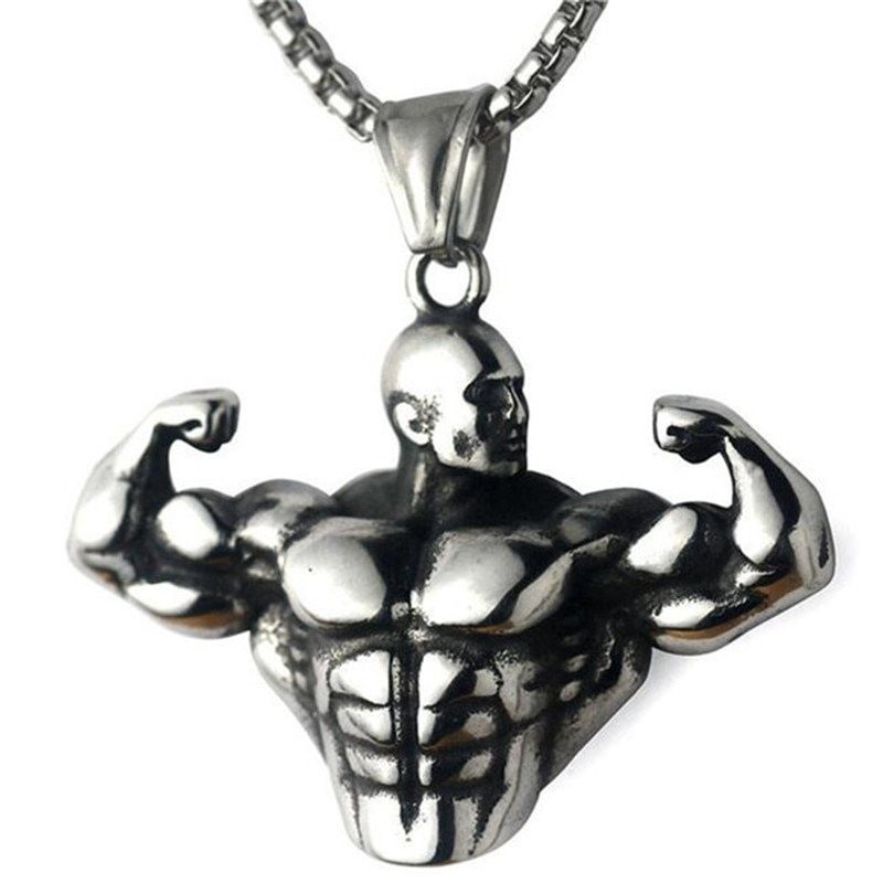 Homens musculares fortes - colar - aço inoxidável - pingente
