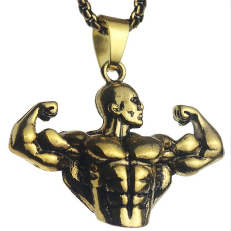 Homens musculares fortes - colar - aço inoxidável - pingente