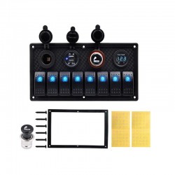 8-gang painel do interruptor do roqueiro - 12 - 24V - USB - LED - tomada do isqueiro do cigarro - impermeável