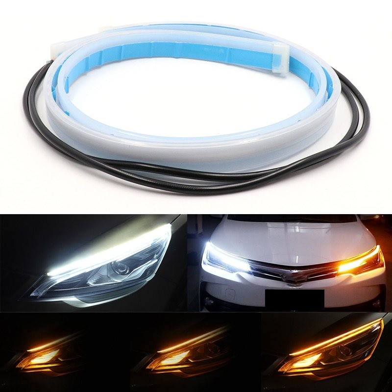 Cor dupla levou tira luz - 2pcs - branco e amarelo - carro