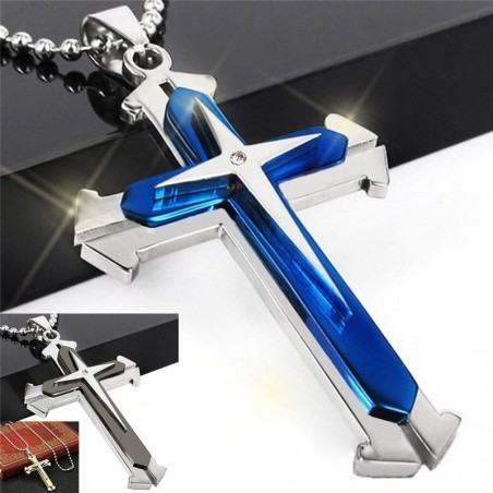 Cross pendant chain - 3D - 3 colours - metal chainNecklaces
