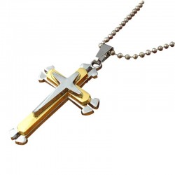 Cadeia pingente Cruz - 3D - 3 cores - cadeia de metal