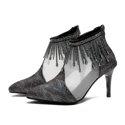Bombas sexy - stiletto - preto - prata - mulher