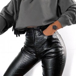High waisted pencil leather pants - carving printPants