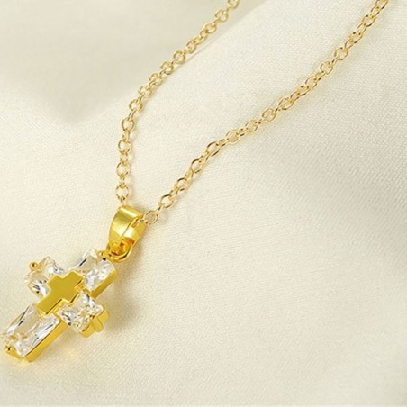 Colar cruz dupla - ouro - mulheres