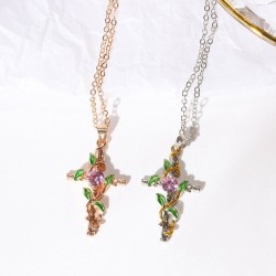 Cruz com folhas pingente - colar - mulheres