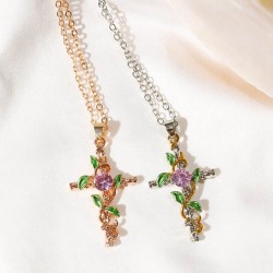 Cruz com folhas pingente - colar - mulheres