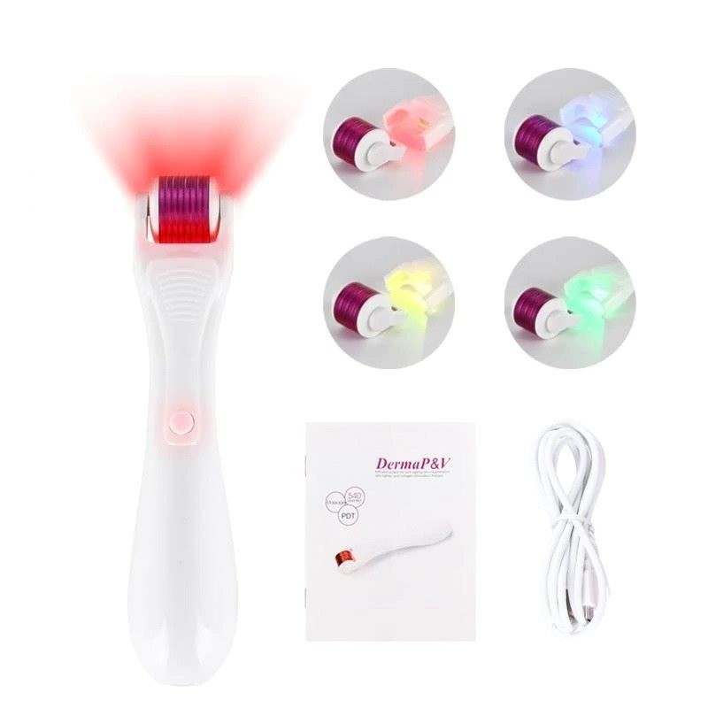 Agulha micro elétrica com LED - rolo de derma de titânio - anti-rugas - rejuvenescimento rosto / massageador do corpo Agulha micro elétrica com LED - rolo de derma de titânio - anti-rugas - rejuvenescimento rosto / massageador do corpo