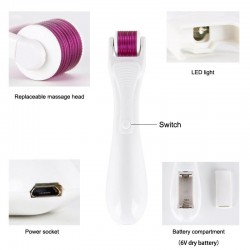 Agulha micro elétrica com LED - rolo de derma de titânio - anti-rugas - rejuvenescimento rosto / massageador do corpo