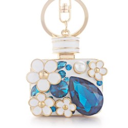 Frasco de perfume com cristais e flores - chaveiro