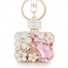 Frasco de perfume com cristais e flores - chaveiro