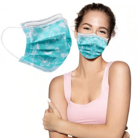 10 - 20 - 30 - 50 peças - máscara médica antibacteriana descartável - máscara boca - 3-camada - unisex - borboletas