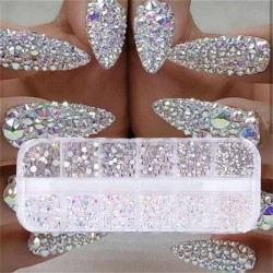 12 caixas / set - AB cristal - strass - diamante gem - glitter - nail art