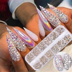 12 caixas / set - AB cristal - strass - diamante gem - glitter - nail art