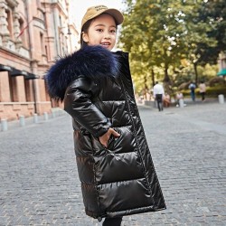 jaqueta de inverno longa - quente com capuz de pele - para meninas